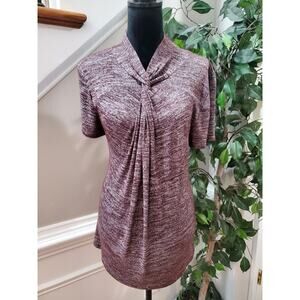 Moa Moa Women's Maroon Polyester V-Neck Short Sleeve Casual Top Blouse